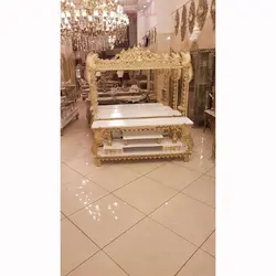 میز تلویزیون دوکشو قاب دار طرح طاووس، بسیار زیبا و خاص، با کیفیت اعلا و روکش برنز