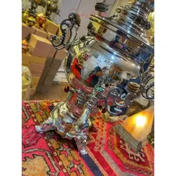 سرویس سماور گازی با کیفیت عالی، ورق ضخیم، برنجی، طرح پخدار، آبکاری،  بسیار زیبا