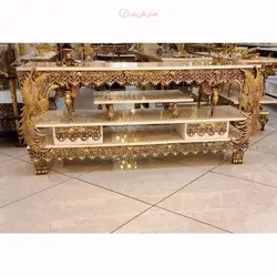 میز تلوزیون دو کشو طرح طاووسی ام دی اف با طراحی جدید و بسیار زیبا و خاص با کیفیت اعلا و روکش برنز