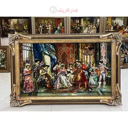 تابلو فرش دستبافت تالار موسیقی چله ابریشم پر از ابریشم 50 رج، قاب چوبی درجه یک