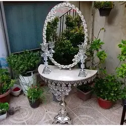 ست آینه و شمعدان و میز کنسول آلیاژ، آبکاری درجه یک با طراحی جدید و روکش نقره ثابت و ماندگار