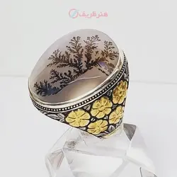 انگشتر شجر منظره، رکاب تخصصی طلا و نقره قلم زنی شده اثر استاد شیخی