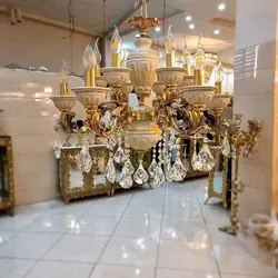 لوستر 6 شاخه برنزی مجلسی ، ترکیب با سرامیک کار بسیار کم یاب و خاص، با بهترین قیمت