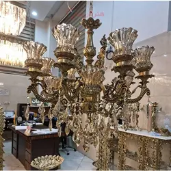 لوستر 12 شاخه برنزی، کریستال درجه یک و عالی، رنگ ثابت و ماندگار