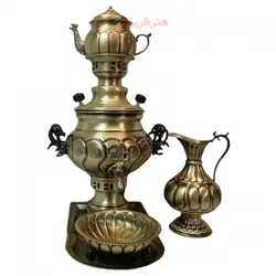 سرویس سماور ذغالی 5 پارچه برنجی مدل گل ظرفیت 3 لیتر