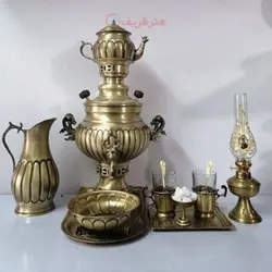 سرویس سماور زغالی برنجی ۱۲ پارچه ظرفیت 3 لیتر