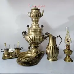 سرویس سماور زغالی برنجی ۱۲ پارچه ظرفیت 3 لیتر