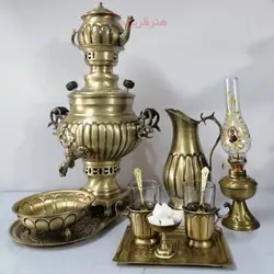 سرویس سماور زغالی برنجی ۱۲ پارچه ظرفیت 3 لیتر