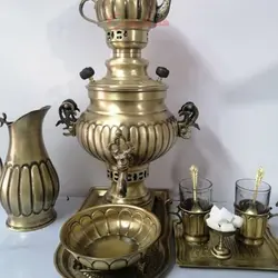 سرویس سماور زغالی برنجی ۱۲ پارچه ظرفیت 3 لیتر