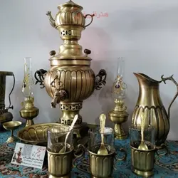 سرویس سماور زغالی برنجی آتشی ۲۰ پارچه ظرفیت 3 لیتر