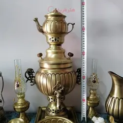 سرویس سماور زغالی برنجی آتشی ۲۰ پارچه ظرفیت 3 لیتر