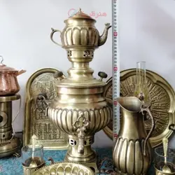 سرویس سماور زغالی ۲1 پارچه برنجی ظرفیت 3/5 لیتر + قابلمه مسی