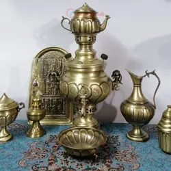 سرویس سماور زغالی برنجی ۸ پارچه ظرفیت 3/5