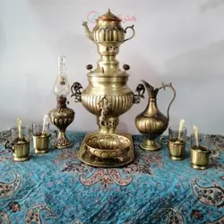 سرویس سماور زغالی برنجی نانو ۱۴ پارچه ظرفیت ۳/۵ لیتر