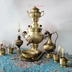 سرویس سماور زغالی برنجی نانو ۱۴ پارچه ظرفیت ۳/۵ لیتر