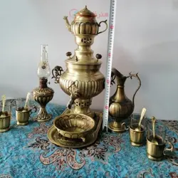 سرویس سماور زغالی برنجی نانو ۱۴ پارچه ظرفیت ۳/۵ لیتر