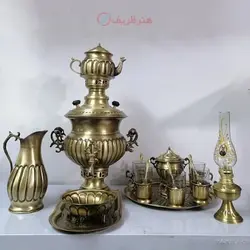 سرویس سماور زغالی برنجی نانو ۲۰ پارچه ظرفیت 4 لیتر