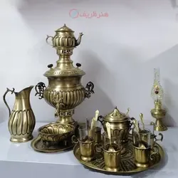 سرویس سماور زغالی برنجی نانو ۲۰ پارچه ظرفیت 4 لیتر