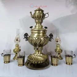 سرویس سماور زغالی برنجی 1۰ پارچه ظرفیت 3/5 لیتر