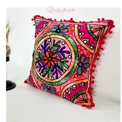 کاور کوسن سوزندوزی منگوله دار پارچه کتان شسته شده بسیار با کیفیت و دارای رنگ های بسیار زیبا کد 1-6 به قیمت تولیدی