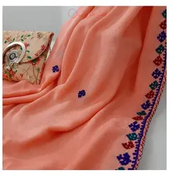 شال سوزن دوزی رنگ گلبهی دوخت عالی و ظریف مدل چهار پر  کد 010