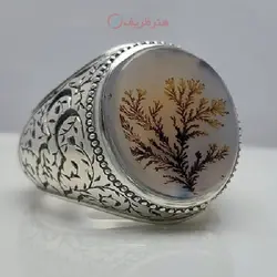 انگشتر شجر تک درخت کلکسیونی رکاب نقره و قلمزنی تخصصی اثر استاد علی جنگی
