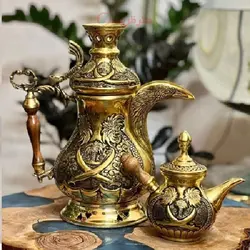 سرویس دله دغالی به همراه قوری مینیاتوری قلم زنی طرح نخل و شمشیر اعلا
