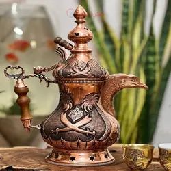 دله ذغالی و گازی جنس مسی قلمزنی شده نخل و شمشیر سعودی بدون تغییر رنگ