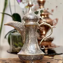 دله قهوه برنجی آبکاری نقره اعلا با سبک طراحی و ساخت جدید و روکش محافظ