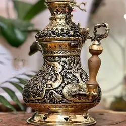 دله ذغالی به همراه قوری و جنس برنجی قلم زنی گل و مرغ طراحی عالی و جدید