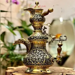 دله ذغالی به همراه قوری و جنس برنجی قلم زنی گل و مرغ طراحی عالی و جدید