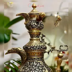 دله ذغالی به همراه قوری و جنس برنجی قلم زنی گل و مرغ طراحی عالی و جدید
