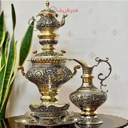 سرویس سماور برنجی 6 لیتری اعیانی، ذغالی و دارای پوشش محافظ رنگ