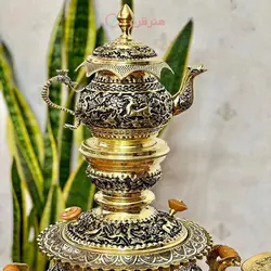 سرویس سماور برنجی 6 لیتری اعیانی، ذغالی و دارای پوشش محافظ رنگ
