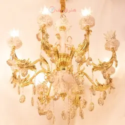 لوستر 8 شعله کار شده با سرامیک و کریستال فوق العاده تماشایی