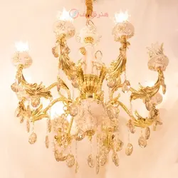 لوستر 8 شعله کار شده با سرامیک و کریستال فوق العاده تماشایی