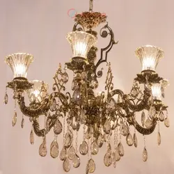 لوستر 6 شاخه طراحی شیک و آنتیک بدنه آلیاژ و تزیینات کریستال بسیار زیبا