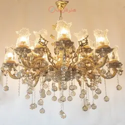 لوستر برنزی با طراحی سلطنتی و کریستال آویزی طراحی شیک و خاص