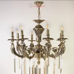 لوستر 8 شاخه برنزی طرح آپالون با کریستال های تزیینی