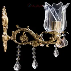 لوستر تک شاخه طرح گل با سر شاخه کریستالی و بدنه برنزی