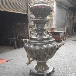 سماور ذغالی برنجی 250 لیتری قلمزنی دست، اعلا با روکش قلع، کیفیت ساخت درجه یک