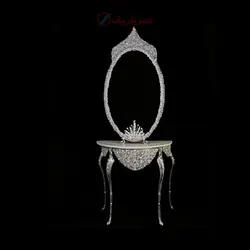 آینه کنسول ملیله زیر گل جنس بدنه برنزی آبکاری نقره، رنگ سیلور