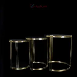 ست جلو مبلی و عسلی سزار با بدنه پروفیل و شیشه به رنگ طلایی