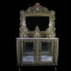 سرویس آینه ویترین دار طرح ذوزنقه جنس آلومینیوم و یک طبقه دو درب