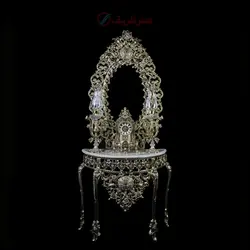 سرویس آینه کنسول بیضی طرح آبنوس جنس آلومینیوم و رنگ طلایی