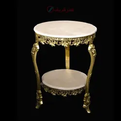 میز تلفن دو طبقه با رویه سنگی سه پایه و جنس بدنه برنزی