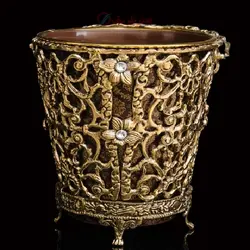 ست سطل و جا دستمال کاغذی برنزی با طراحی شیک و رنگ طلایی بی نظیر