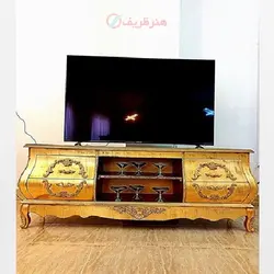 میز تلویزیون معرق، رنگ طلایی درجه یک و طراحی به روز، دارای ضمانت و کیفیت رنگ محصول