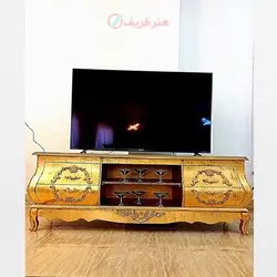 میز تلویزیون معرق، رنگ طلایی درجه یک و طراحی به روز، دارای ضمانت و کیفیت رنگ محصول