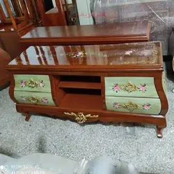 میز تلویزیون طرح دار معرق کاری شده، بدنه مازول و رنگ چندلایه پولیشی